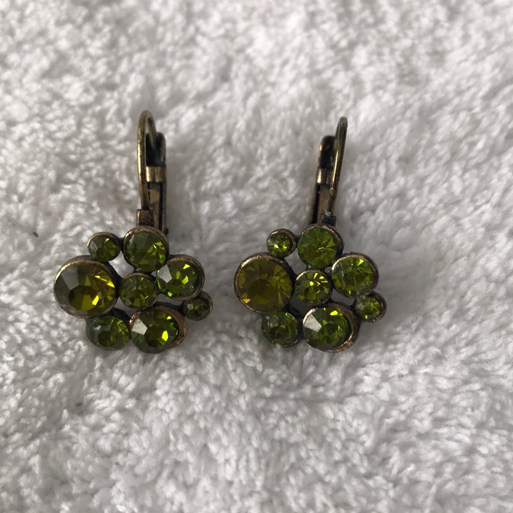 Olive green and bronze rhinestone earrings